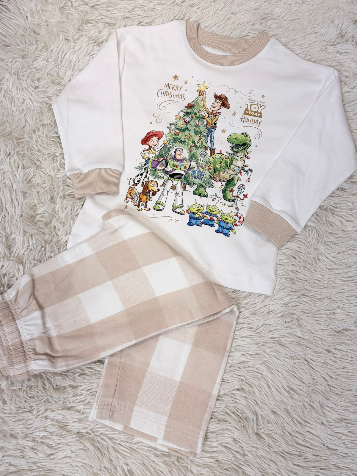 Beige check Christmas PJs