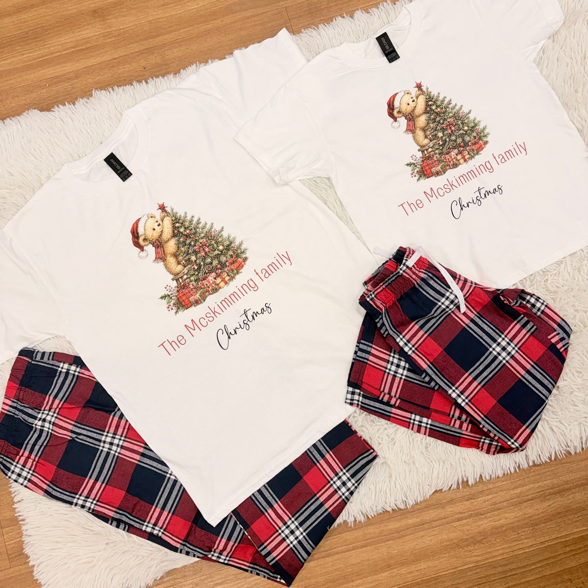 Teddy Family Tartan Christmas PJs