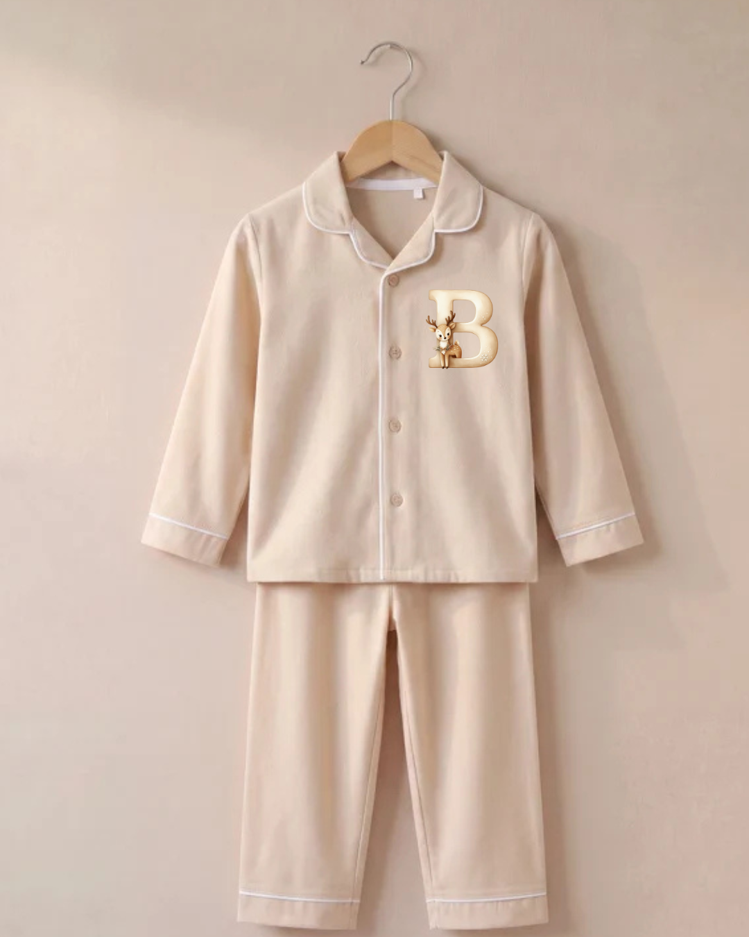 Classic beige reindeer initial pjs
